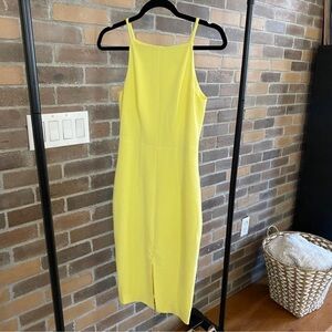 Yellow Halter Neck Sheath Midi Dress for Cocktail
